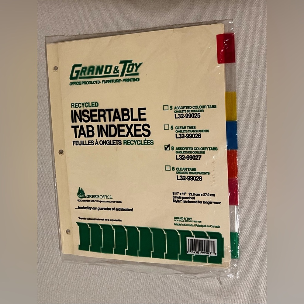 Grand & Toy - Recycled Insertable Tab Indexes - Multicolor